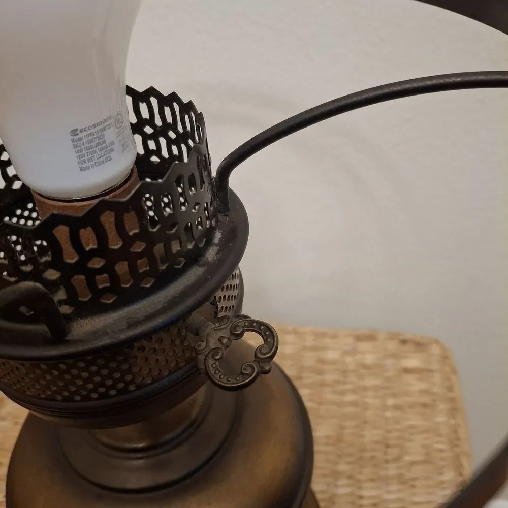 Vintage MCM Mid Century Brass Electric Oil Style Table Lamp (2) Retro Regency